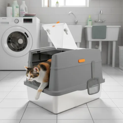 All For Paws Go Fresh Caja Arena Tapa Acero Inoxidable Gris para gatos