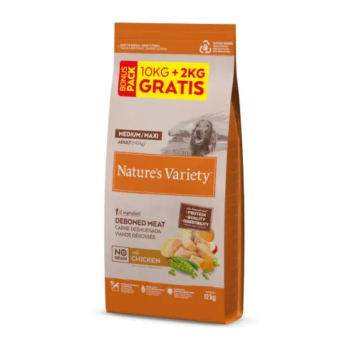 Natures Variety No Grain Adult Medium Maxi Pollo pienso para perros