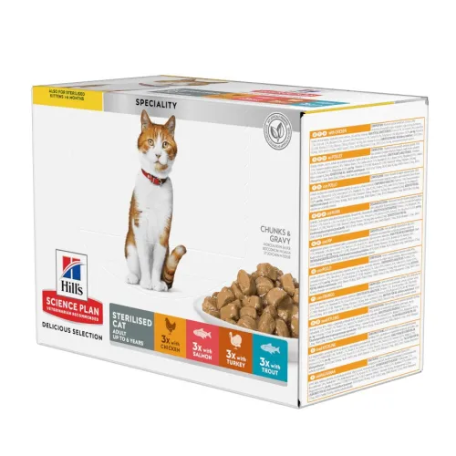 Hills Science Plan Sterilised Carne y Pescado sobre para gatos Multipack