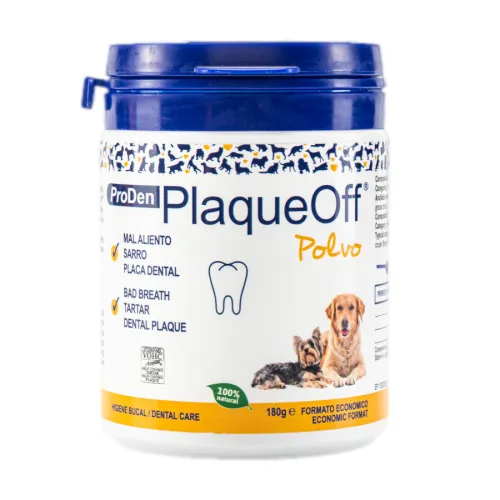 PlaqueOff Polvo Antisarro para higiene bucal de perros y gatos
