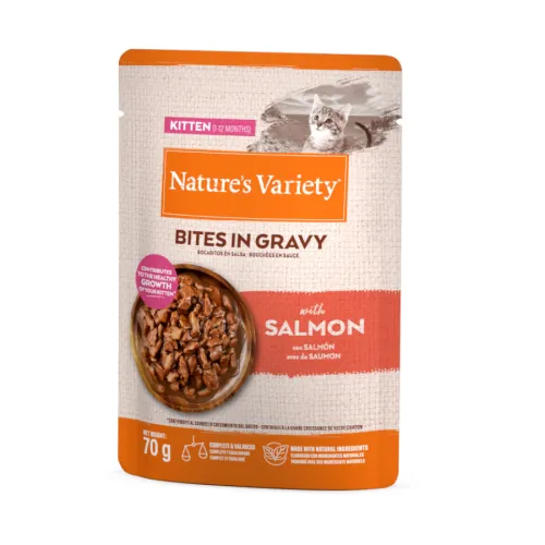 Natures Variety Kitten Bocaditos de Salmon Sobre en Salsa para gatos