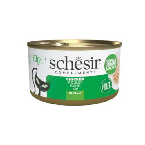 Schesir Filetes de Pollo con Jamón en Gelatina lata para gatos
