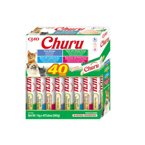 Churu Snack Líquido Variedades de Atún con Marisco para gatos