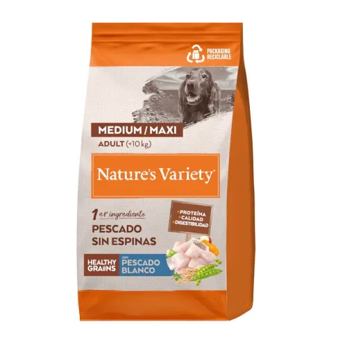 Natures Variety Healthy Grains Adult Medium Maxi Pescado Blanco pienso para perros