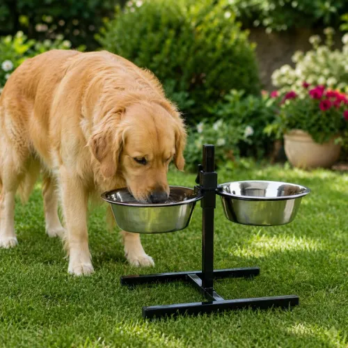 Leeby Comedero Doble Ajustable de  Acero Inoxidable para perros