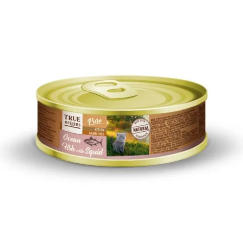 True Origins Pure Kitten Paté Pescado y Calamar lata para gatos
