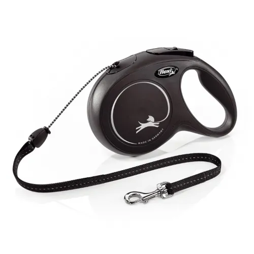 Flexi New Classic Correa de Cordón Extensible Negra para perros