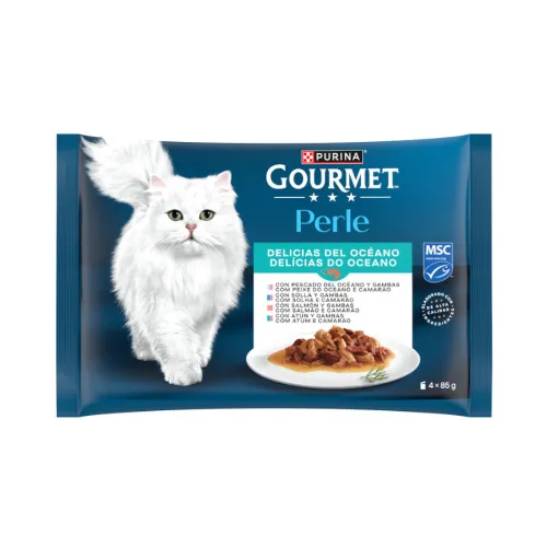 Gourmet Perle Delicias del Océano en salsa sobre para gatos