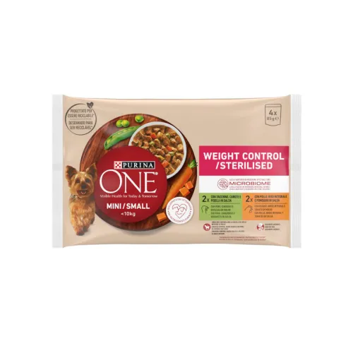 One Adult Mini Small Weight Control  Pollo y Pavo en Salsa sobre para perros