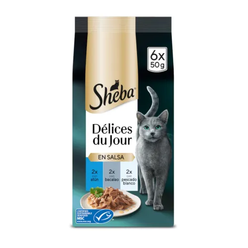 Sheba Délices du Jour en Salsa de atún Bacalao y Pescado Blanco alimento húmedo para gatos