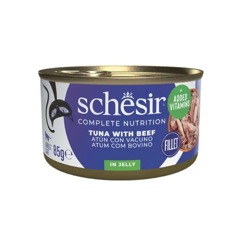 Schesir Adult Atún con Buey en Gelatina lata para gatos