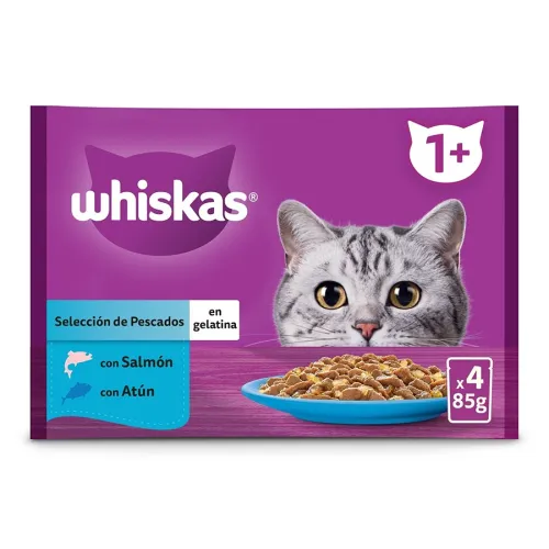 Whiskas Salmón y Atún Gelatina en Bolsita para Gatos Adultos