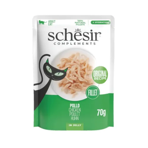 Schesir Filetes de pollo en Gelatina sobre para gatos
