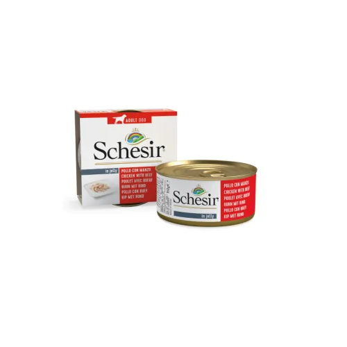 Schesir Adult pollo y buey en gelatina lata para perros