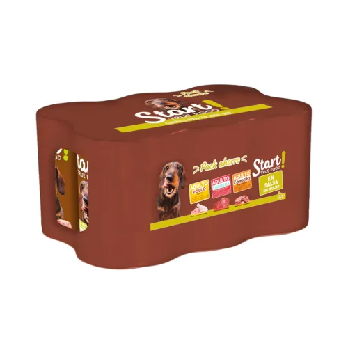 Start! Adult Pollo Ternera y Cordero en Salsa lata para perros – Multipack