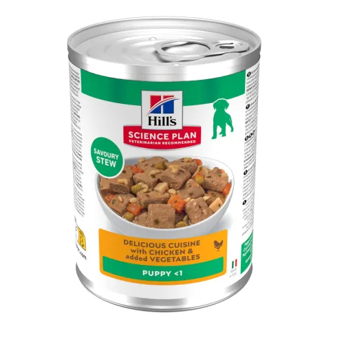 Hills Science Plan Puppy Estofado con pollo y verduras lata para perros