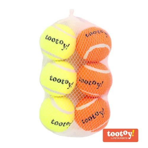 Tootoy! Chase Six Squeaker Ball pack de pelotas de tenis para perros