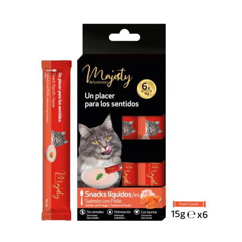 Majesty Salmón con Pollo snack líquido para gatos