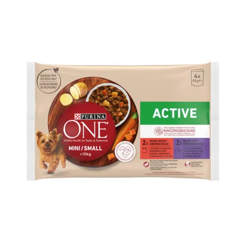 One Adult Mini Small Active  Buey y Pato en Salsa sobre para perros