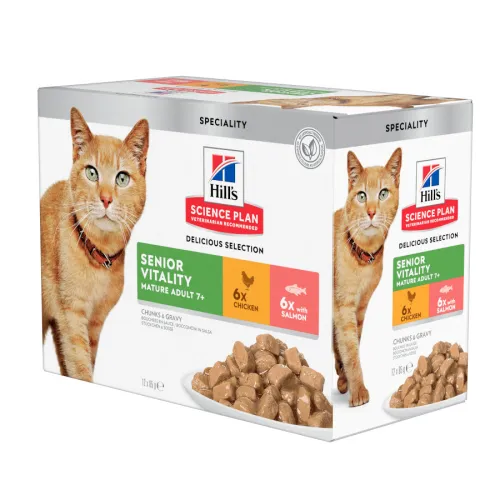 Hills Science Plan Senior Vitality Pollo y Salmón Sobre en salsa para gatos