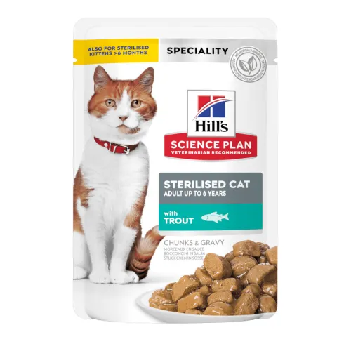 Hills Science Plan Sterilised Young Adult Trucha Sobre en Salsa para gatos
