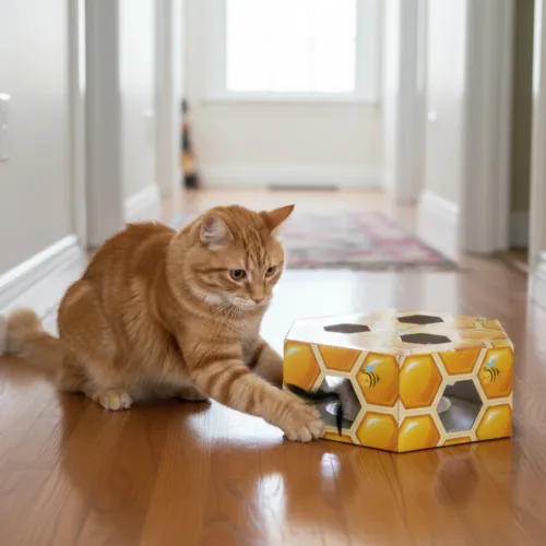 Tootoy! Panal de abeja interactivo con plumas para gatos