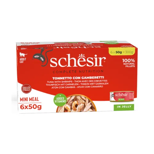 Schesir Nature Atún y Gambas en Gelatina lata para gatos