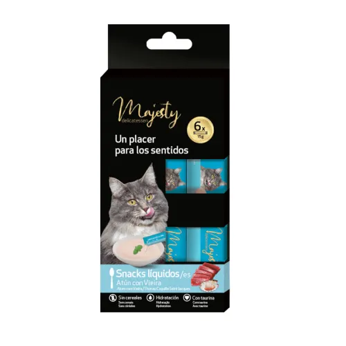 Majesty Atún con Vieira snack líquido para gatos