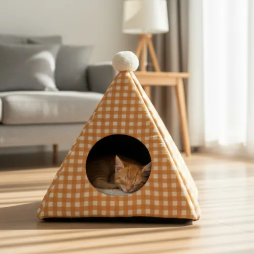 Leeby Cama Pirámide Vichy Naranja para gatos