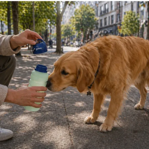 Gotoo Botella Bebedero Portátil de Silicona Azul y Verde para perros y gatos