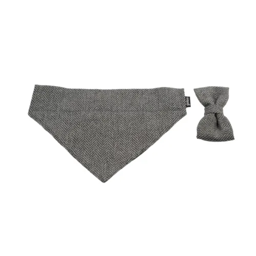 Gotoo Set Bandana y Pajarita espiga gris para perros