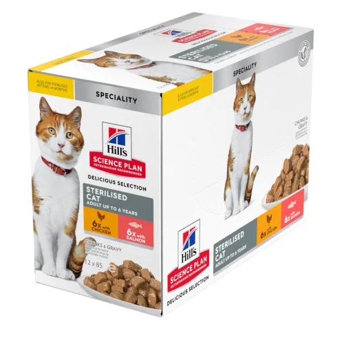 Hills Science Plan Sterilised Adult Pollo y Salmón en Salsa sobre para gatos
