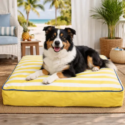 Summer Vibes Cama Cojín Amarillo y Blanco para perros